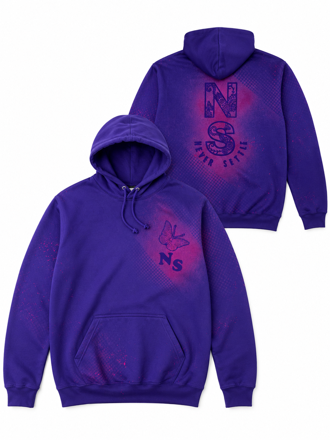 Never Settle Purple & Pink Bleach Art Heavyweight Hoodie
